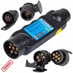Testeris rozetės priekabai 12V 7POL su adapteriais