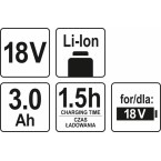 Akumuliatorius LI- ION 18V 3,0 AH (YT-82843)