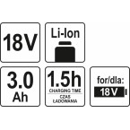 Akumuliatorius LI- ION 18V 3,0 AH (YT-82843) Akumuliatorius LI- ION 18V 3,0 AH (YT-82843)