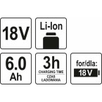 Akumuliatorius | LI- ION / 18V | 6,0 Ah (YT-82845) Akumuliatorius | LI- ION / 18V | 6,0 Ah (YT-82845)
