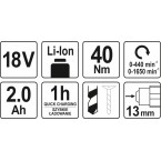 Akumuliatorinis suktukas gręžtuvas LI- ION 18V 2 greičiai (YT-82780) Akumuliatorinis suktukas gręžtuvas LI- ION 18V 2 greičiai (YT-82780)