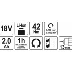 Akumuliatorinis gręžtuvas / suktukas bešepetėlinis, LI- ION 18V 2,0AH (YT-82794) Akumuliatorinis gręžtuvas / suktukas bešepetėlinis, LI- ION 18V 2,0AH (YT-82794)