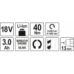Akumuliatorinis gręžtuvas / suktukas | LI- ION 18V | 2 akumuliatoriai (YT-82784)