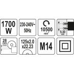 Griovelių darymo sienoje įrankis | 125 mm | 1700W (YT-82015) Griovelių darymo sienoje įrankis | 125 mm | 1700W (YT-82015)