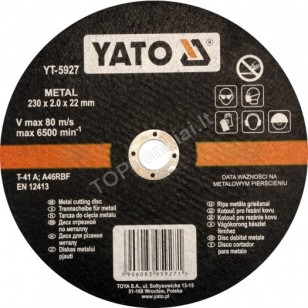 Pjovimo diskas metalo pjaustymui 230x2,0x22 mm Yato (YT-5927) Pjovimo diskas metalo pjaustymui 230x2,0x22 mm Yato (YT-5927)
