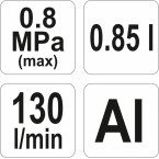 Pistoletas plovimui 0.85l 0.80Mpa 130l/min YT-2374 Pistoletas plovimui 0.85l 0.80Mpa 130l/min YT-2374