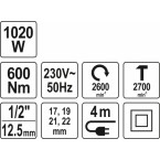 Elektrinis smūginis veržliaraktis 1/2 600Nm/1020W (YT-82021) Elektrinis smūginis veržliaraktis 1/2 600Nm/1020W (YT-82021)
