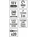 Akumuliatorinis trimeris teleskopinis 18V | 2-in 1 | be baterijų (YT-85015) Akumuliatorinis trimeris teleskopinis 18V | 2-in 1 | be baterijų (YT-85015)